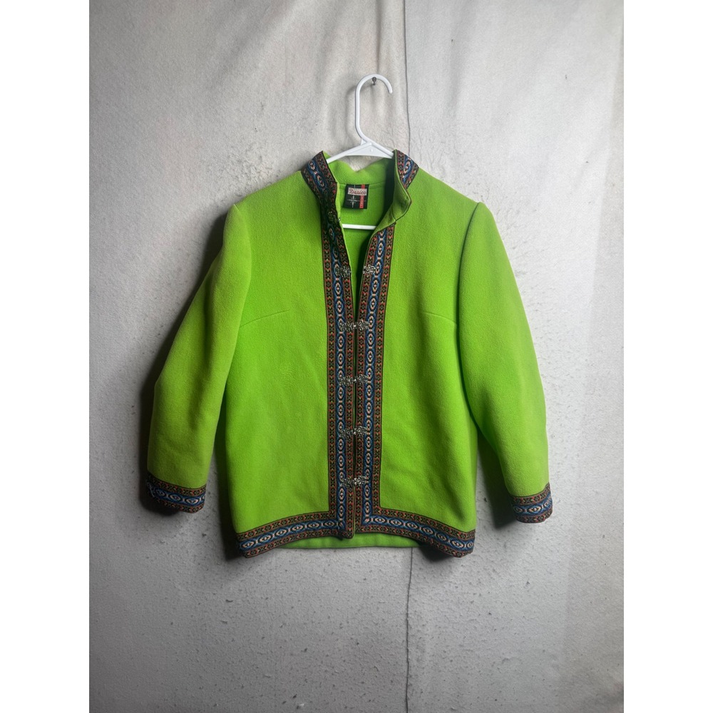 Vintage Danico Model Lime Green Wool Nordic Cardigan Jacket Metal Clasps Size 12